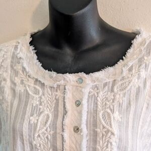 Soft Surroundings Sheer White Embroidered Blouse